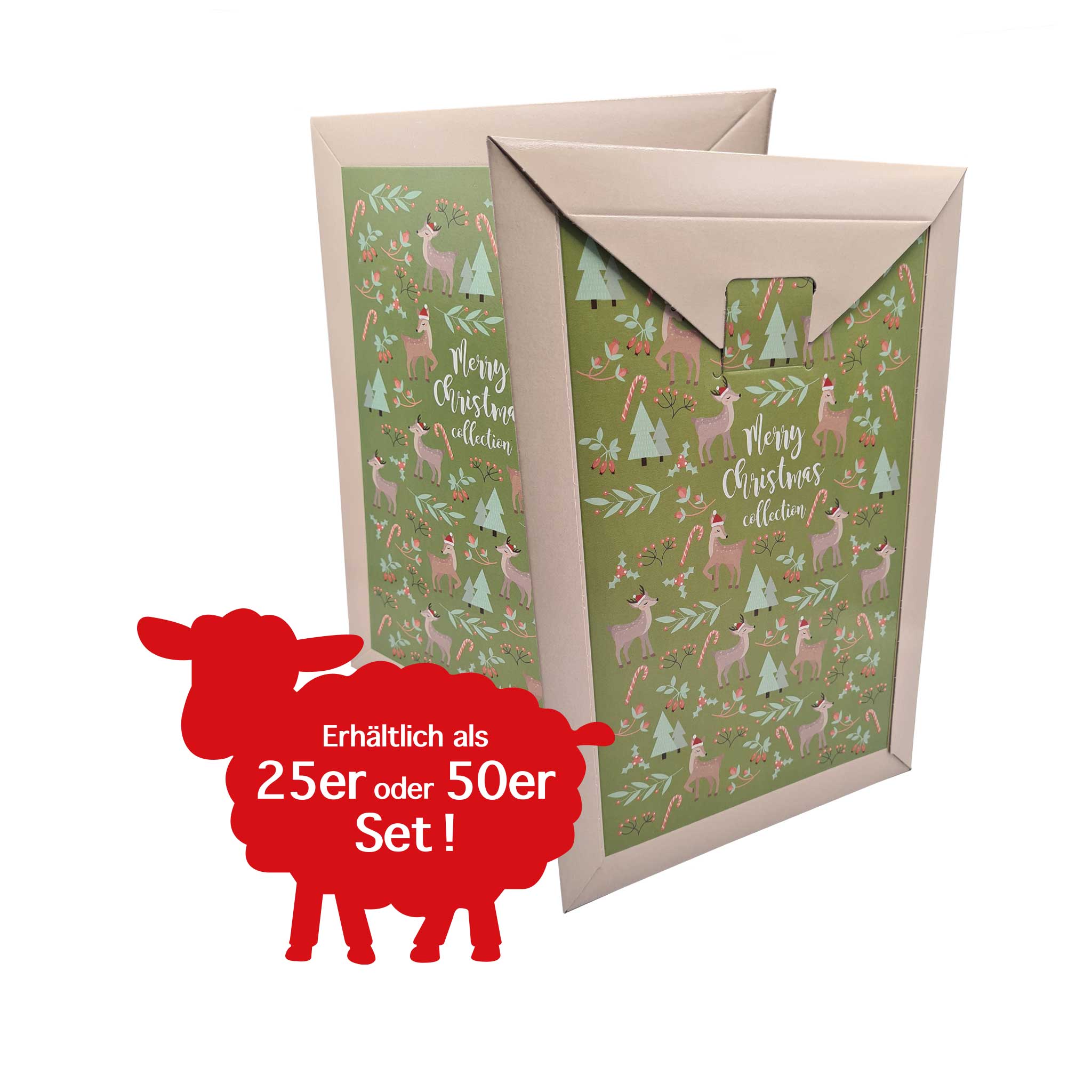 Weihnachtsversandtaschen Set 5 - Reh 250x350mm (Vollpappe) - Mein Karton